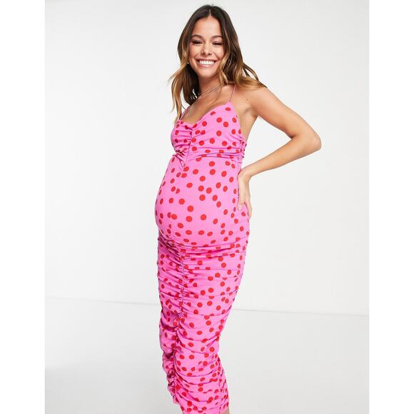 ASOS Design Maternity Cami Strappy Midi Dress - Spot Print - US 12 - Picture 13 of 14